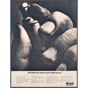 1967 Mobil Mobiloil Super Engine Oil Vintage Print Ad Mechanic Hands Wall Art